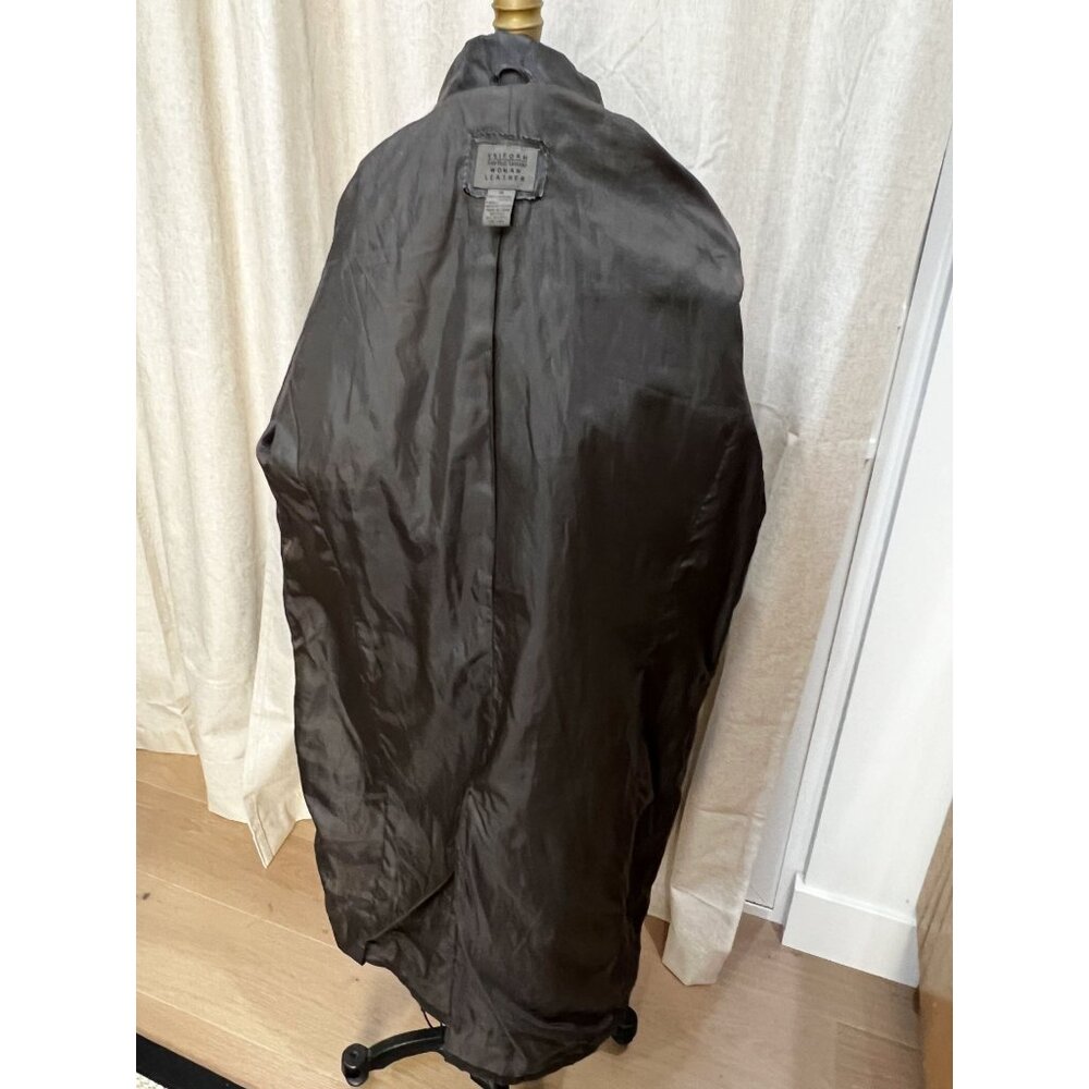 Vintage Y2K Longline Leather Coat Sz 16 Espresso Dark Brown - Picture 8 of 9